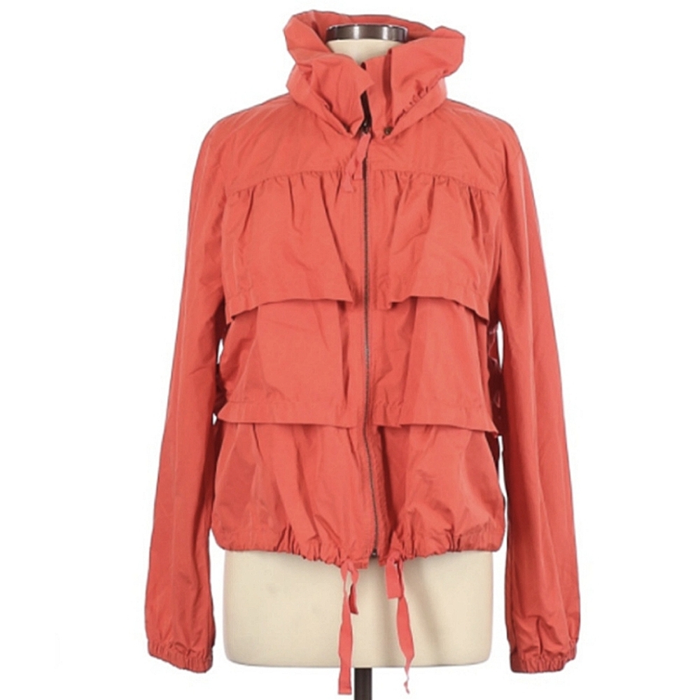 LOFT Coral Red Ruffled Windbreaker Rain Jacket XS